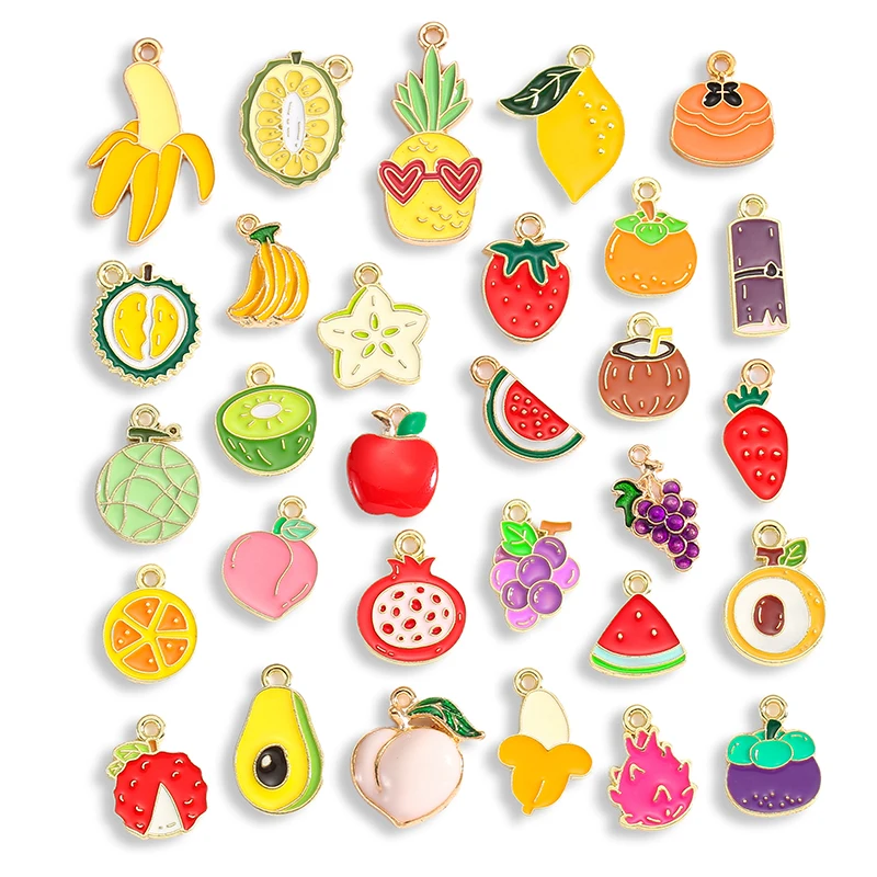 10pcs 30 Styles Alloy Metal Enamel Pear sugarcane Watermelon Apple ...