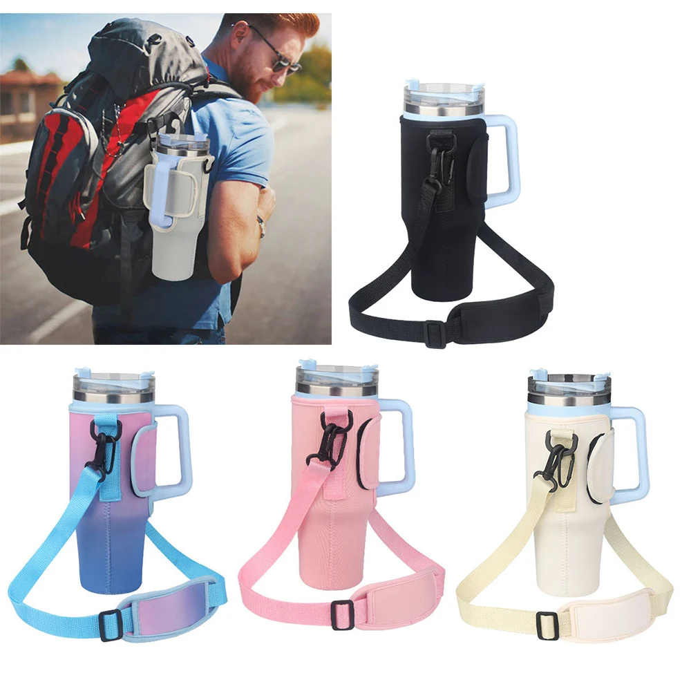 

1Pcs Water Bottle Cover Bag With Strap Neoprene Water Storage Holder Shoulder Strap Black Bottle Carrier Insulat Bag Daily Tools