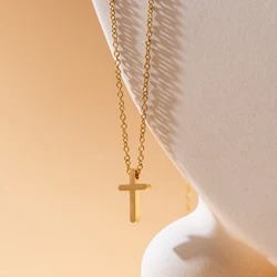 Elegant 18K Gold Plated Stainless Steel Cross Necklace Pendant - Unisex Fashion Jewelry (Gold)