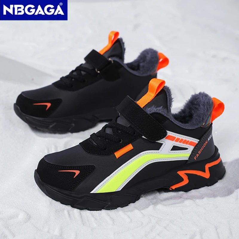 Wasserdichte Tennisschuhe für Kinder ohne ALD-Leder, warme Plüschstiefel, lässige Outdoor-Sportarten, Jungen, Mode,_voghion.com