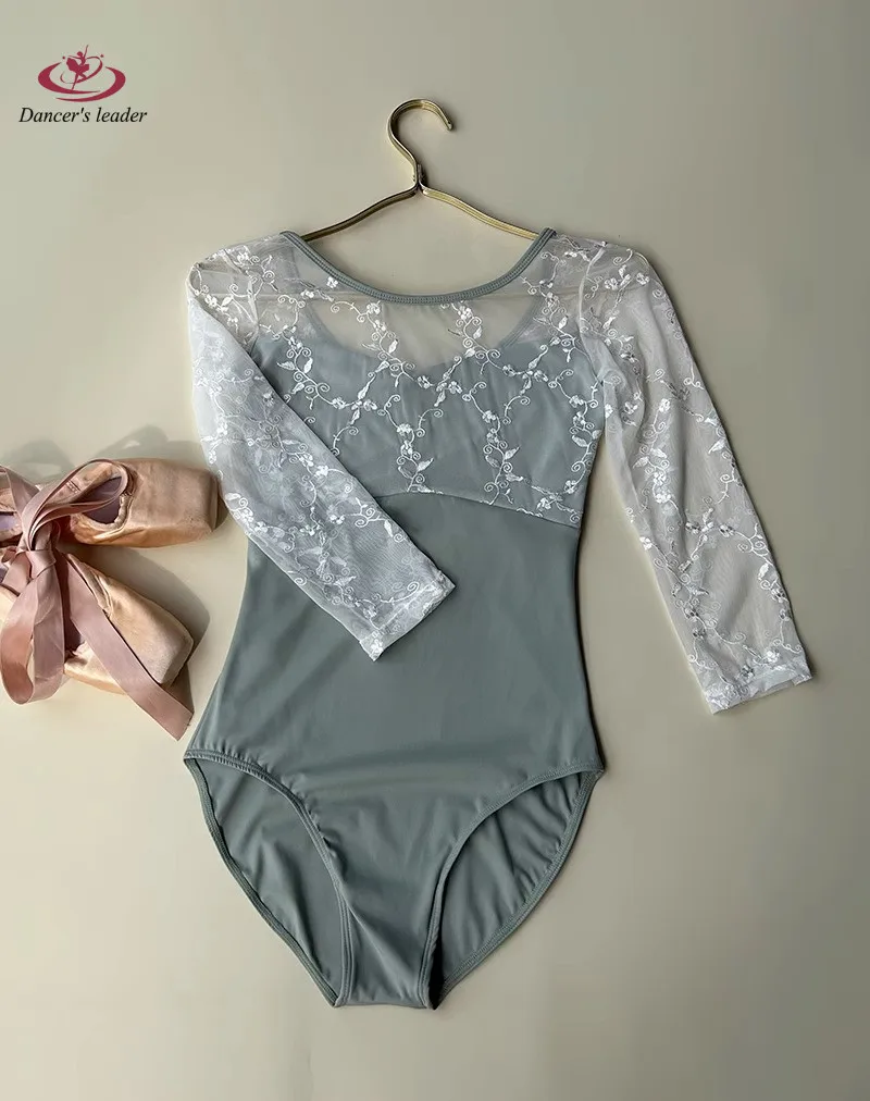 

Ballet Suit, Embroidered Medium and Long Sleeved Female One Piece Gymnastics Suit, Art Exam, Body Dance Training Suit