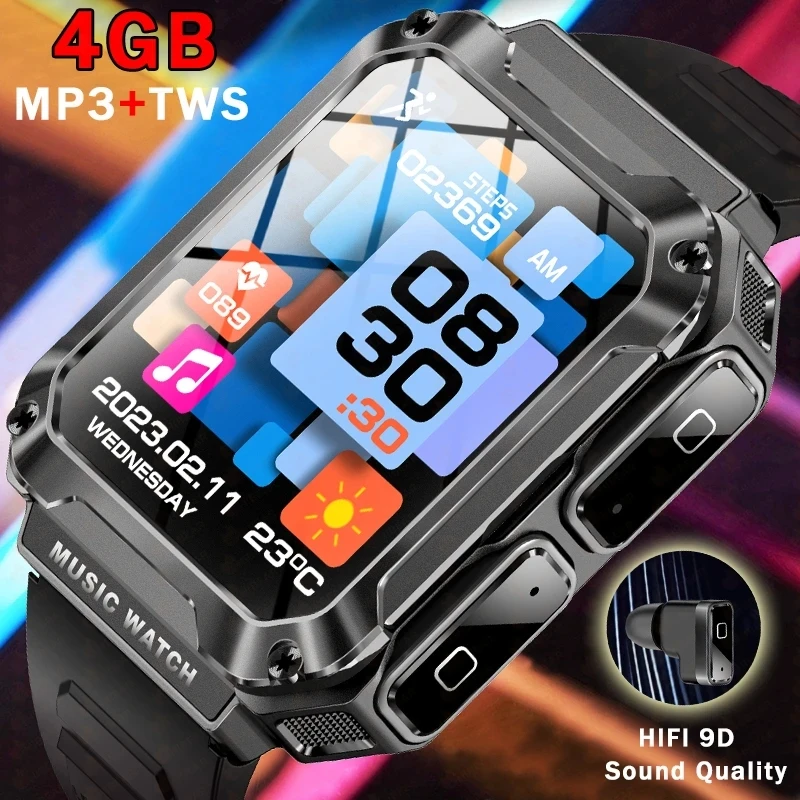 

2023 New Smart Watch 3 in 1 Wireless Headset 4GB Memory 400 mAh Battery 1.96 Inch Screen Bluetooth Call Smartwatch Men Women+Box