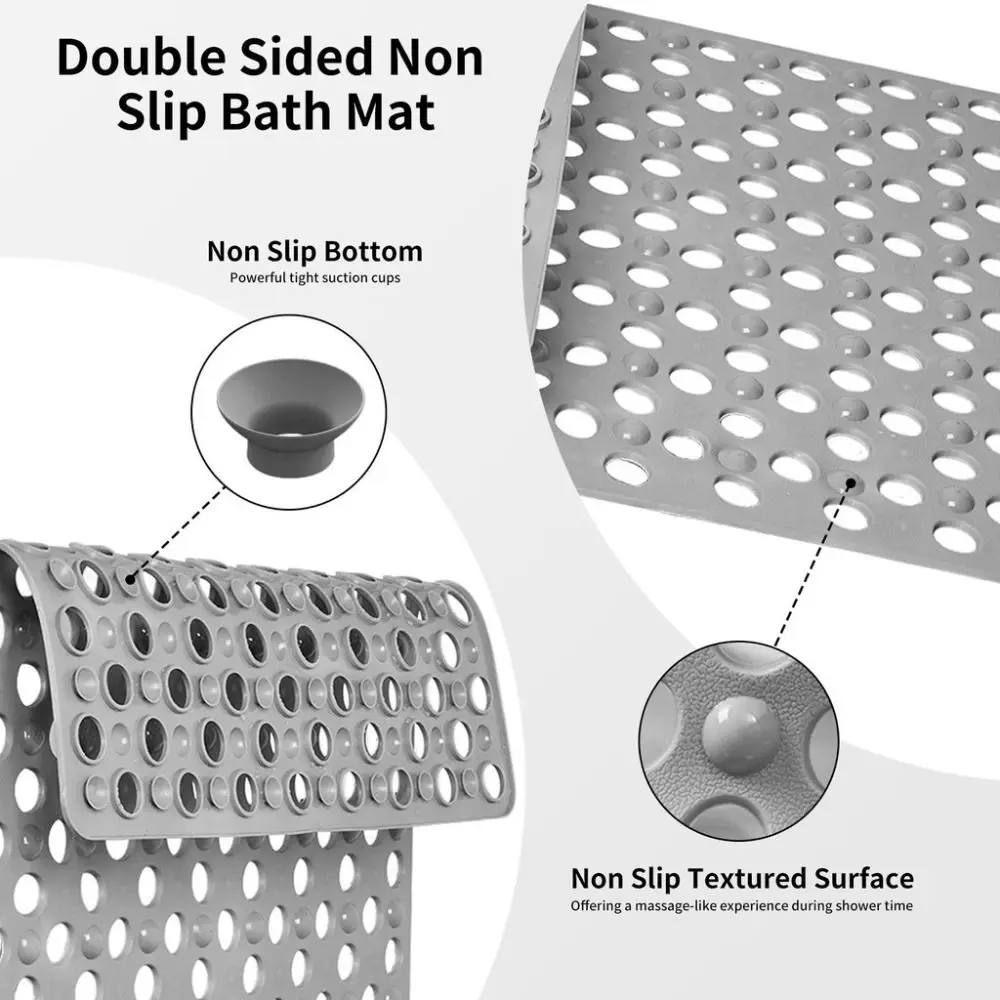 Rectangle Suction Cups Shower Stall Mat Drainage Holes Anti Slip Bathroom Mat Machine Washable Non-Slip Safety Bath Mat Toilet