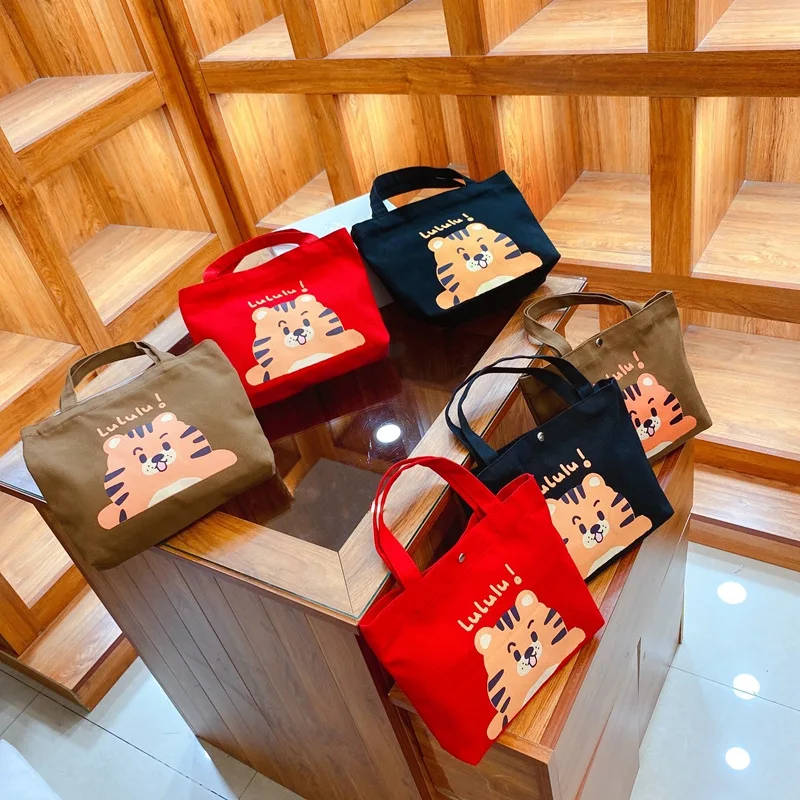 Bolso de lona con dibujos animados para mujer, lonchera coreana para estudiantes, Bolsa térmica para aperitivos instantáneos, Porta Alimentos, novedad de 2023
