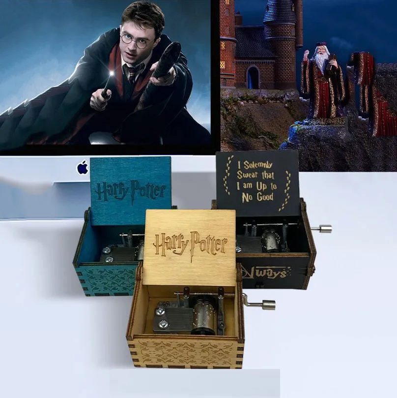 

New Anime Harry Potter Cute Theme Wooden Hand-cranked Octave Creative Music Box Decora Gift for Kids Boys and Girls