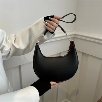 حقيبة نسائية أنيقة من الجلد الصناعي تحت الإبط، حقيبة كتف عصرية بلون سادة من البولي يوريثان، محفظة حمل جديدة، مناسبة للاستخدام اليومي 3