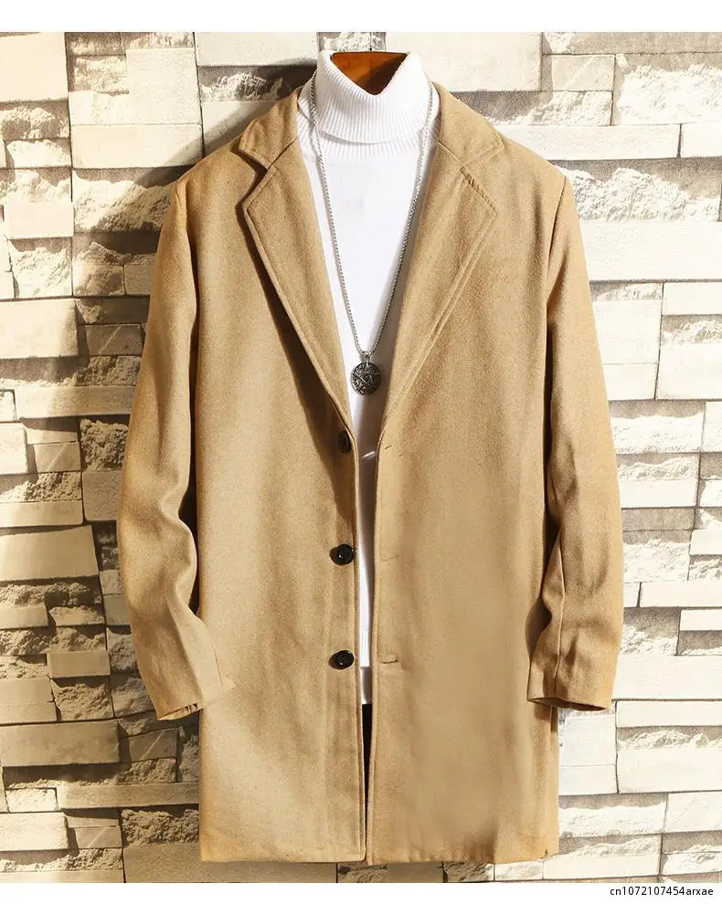 

Men Winter Trench Coats Long Jackets Men Slim Fit Casual Wool Blends Business Casual Trench Thicker Warm Long Coats Size 5XL