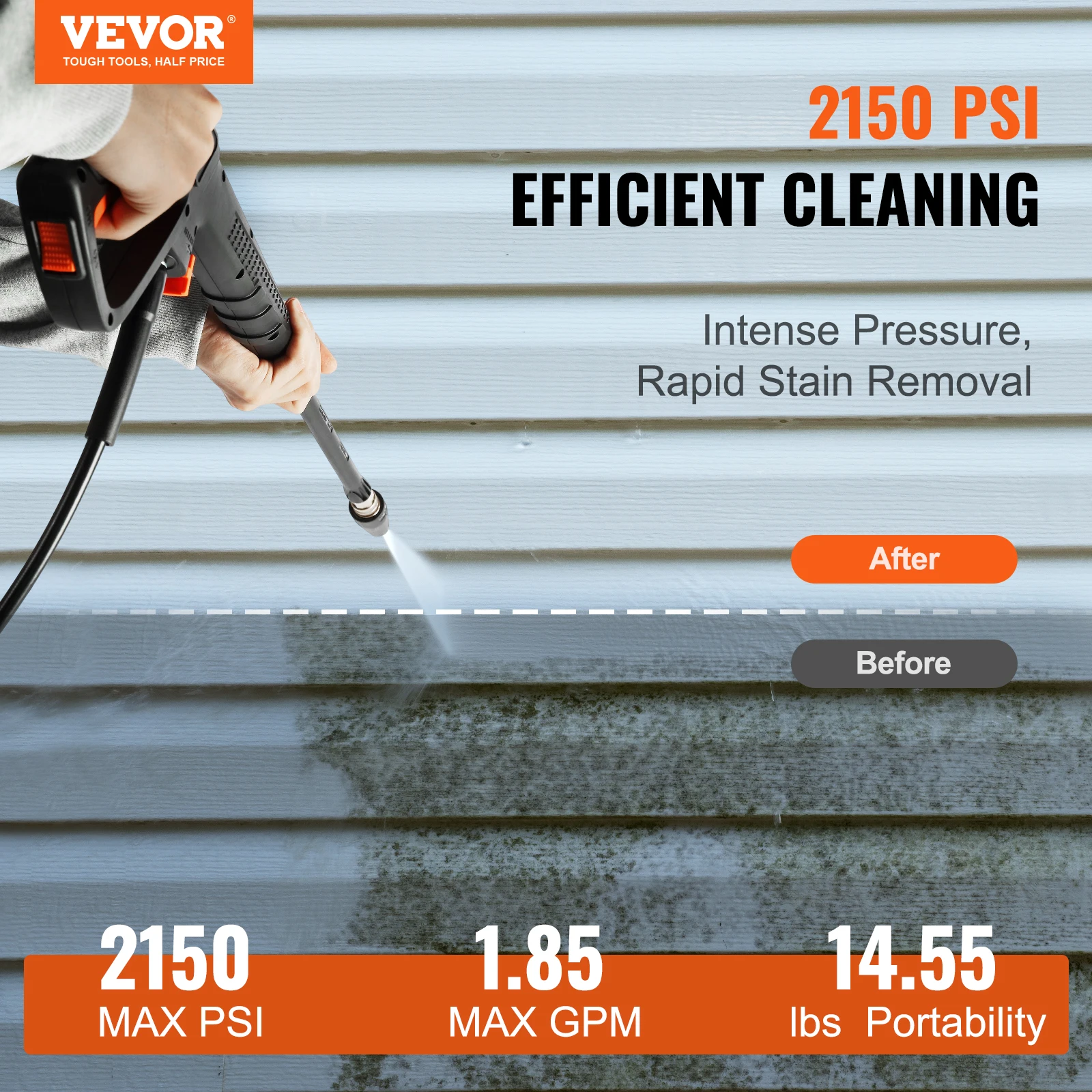 VEVOR Electric Pressure Washer 2150PSI 1.85-GPM Foam Cannon High-Pressure Portable Cleans Cars/Fences/Patios/Furniture/Floor/ 2
