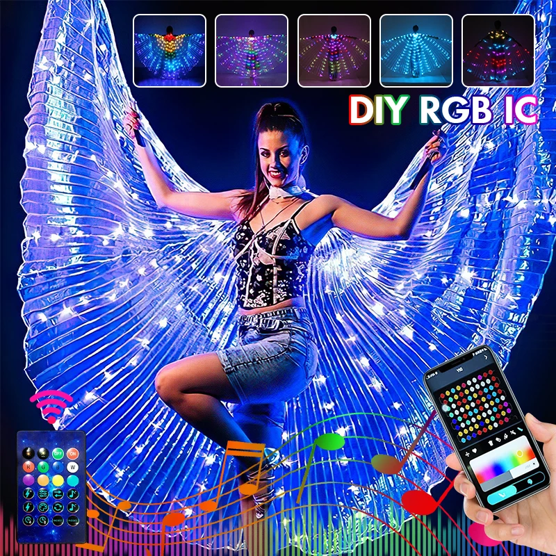 

Halloween RGBIC LED Wings Belly Dance Wings Girls Dance Prop Shining LED Lamp Wings Christmas Party Costumes Props Adult Child