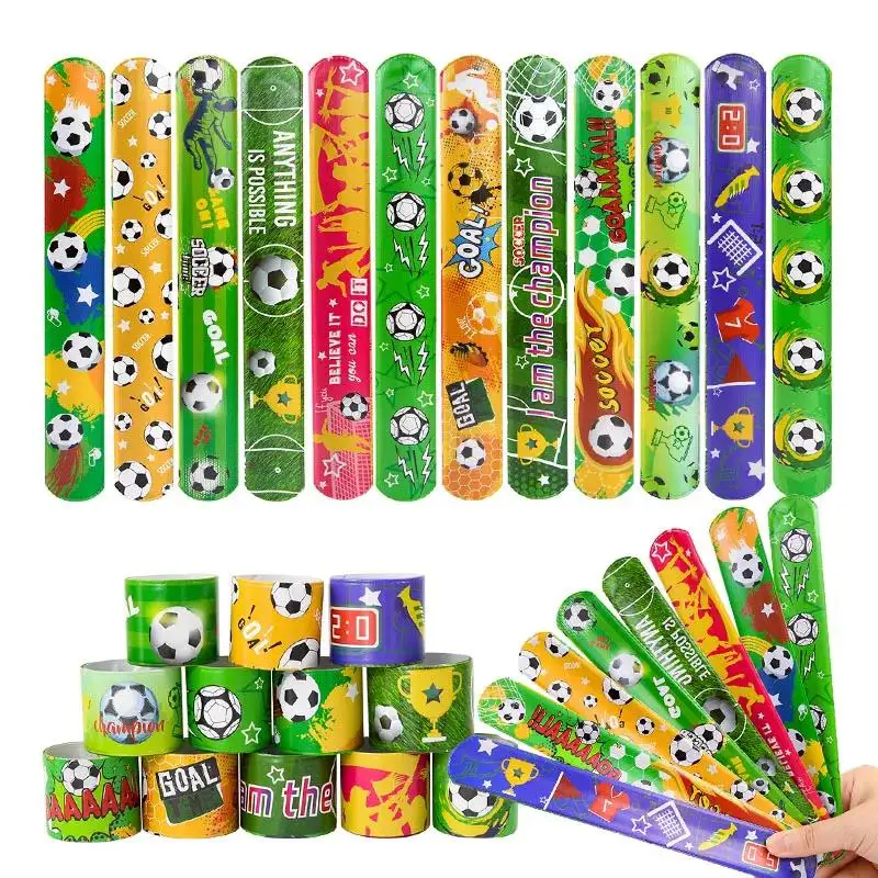 12/24pcs Soccer Slap Bracelets Wristband Kids Birthday Party Favors Pinata Filler Gift Football Theme Party Decoration Supplies