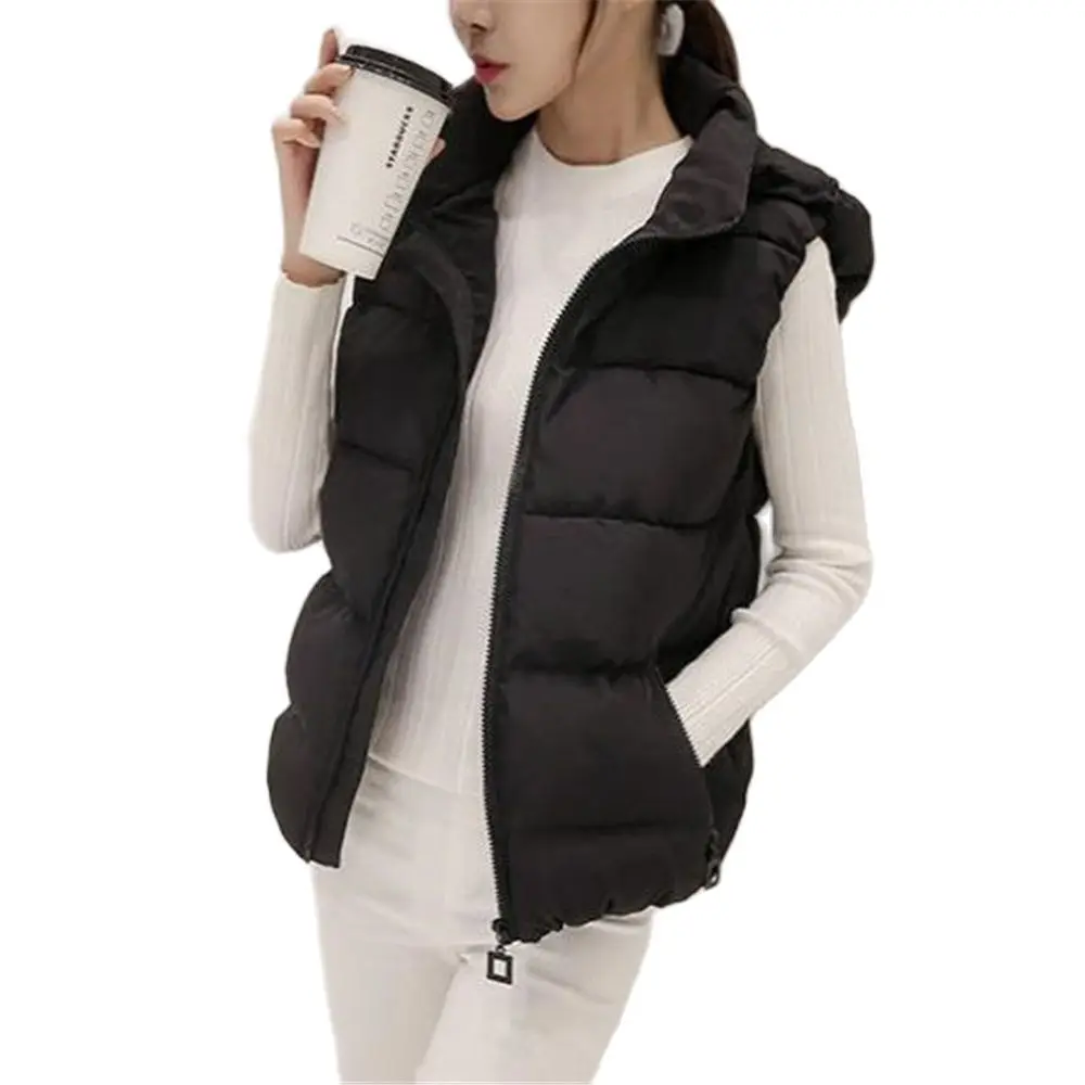 

Women's Hooded Thick Down Sleeveless Jackets Warm Cotton Parkas Female Waistcoat Autumn and Winter Vests Hot Sale