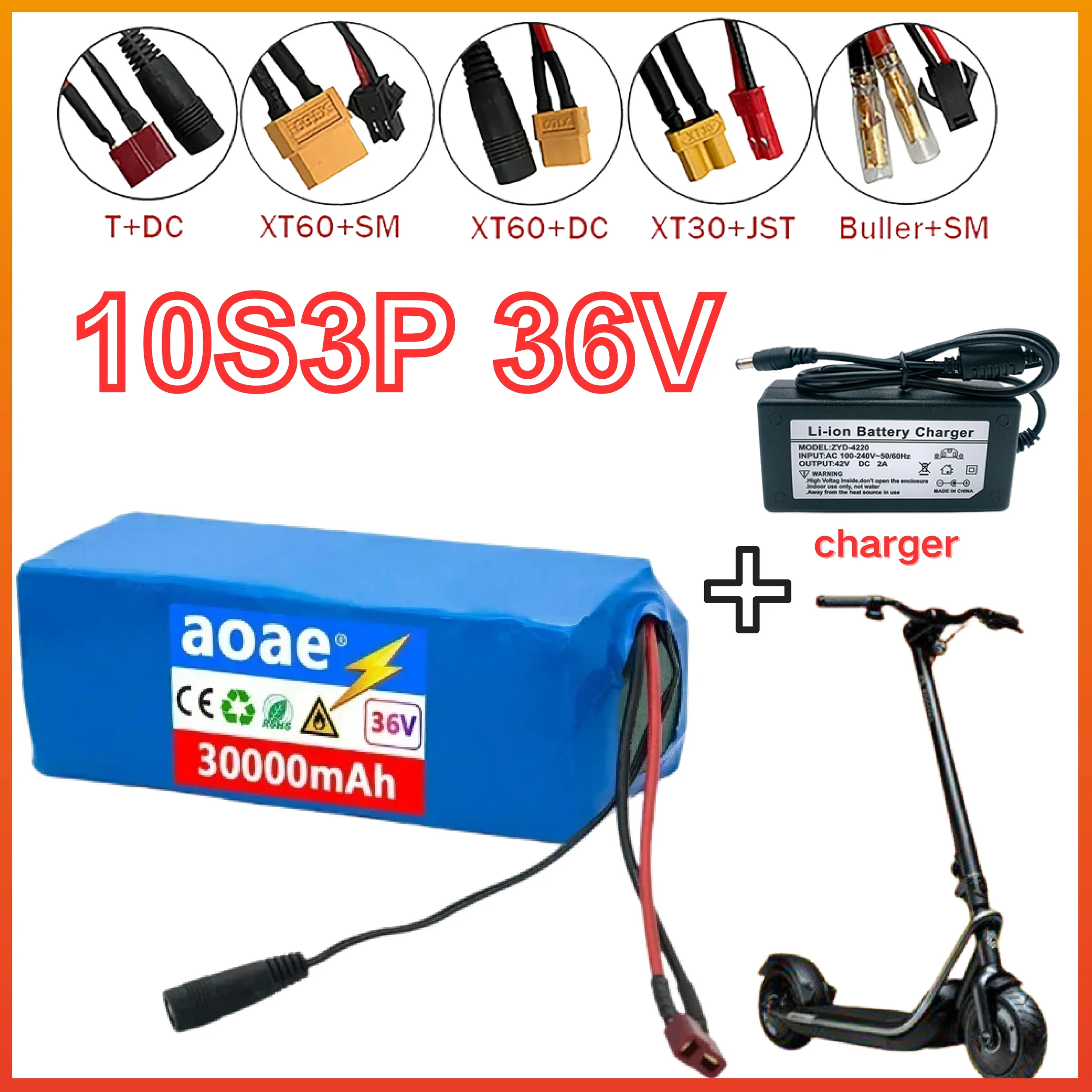 

36V 10S4P 30Ah battery pack 500W high power battery 42V 30000mAh Ebike electric bicycle BMS 42v battery with xt60 plug