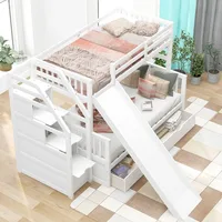 Twin Over Full Bunk Bed with Stairs and Slide, with Storage Drawers for Kids Girls Boys, Solid Wood Bunk Bed Frame 1