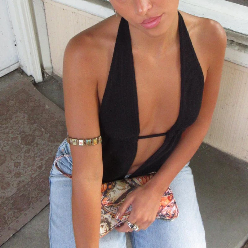 Spring summer Europe and the United States cross-border women's halter strap sexy halter sleeveless vest slim top