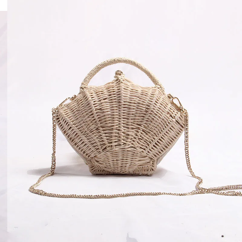 New shell chain bag Shell-shaped chain small Messenger Bag rattan woven shoulder portable beach vacation Straw bag