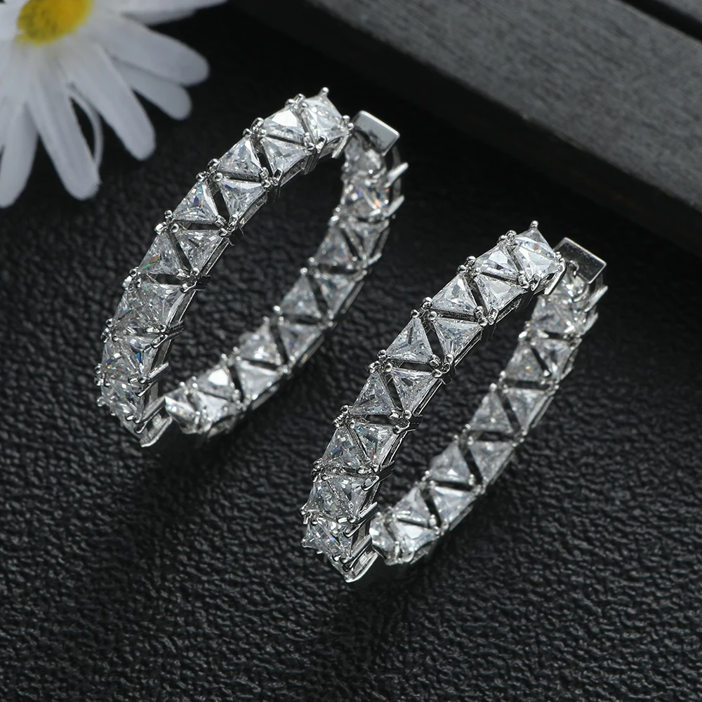 

Luxury Geometry Splicing Triangles Cubic Zirconia Statement Hoop Earrings For Women Wedding DUBAI Earring Jewelry E1226