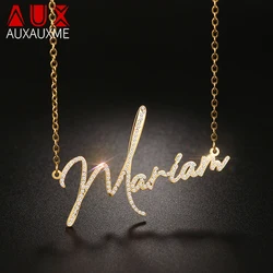 Auxauxme Custom Crystal Zircon Name Necklace for Women Stainless Steel Personalized Nameplate Golden Pendant Choker Jewelry Gift