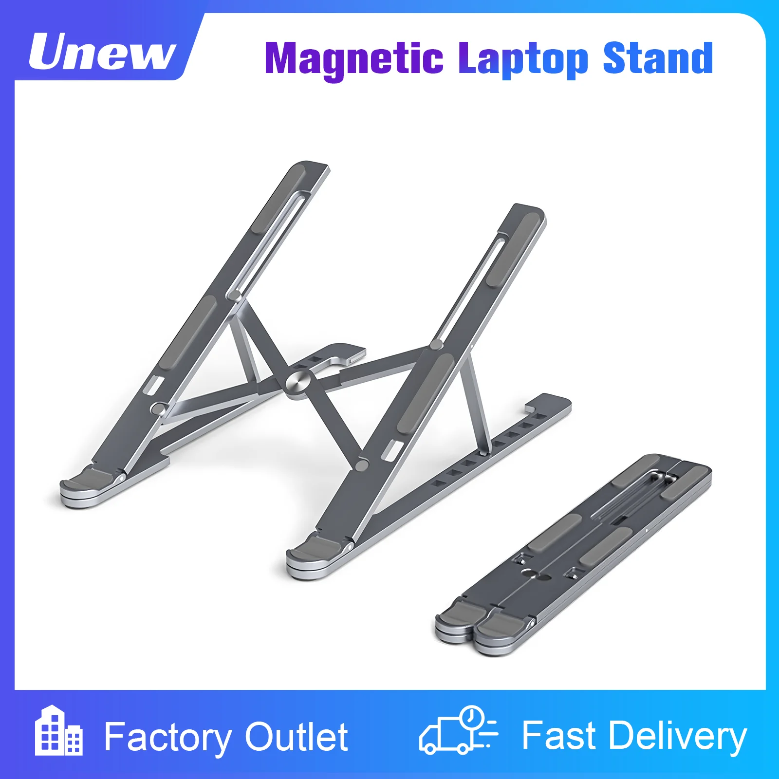 Aluminum alloy magnetic laptop stand with 8-level adjustment, ventilation and heat dissipation, equipped with silicone anti slip