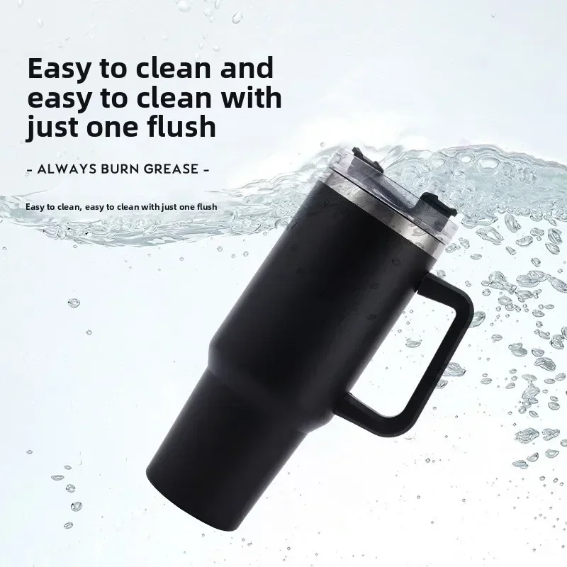 Stainless Steel Mug 304 40oz Insulated Car Cup with Handle Portable Ice Master Straw Cup Leak-Proof Food-Grade