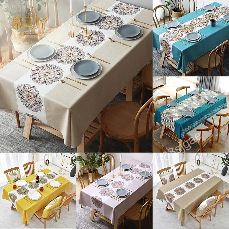 

2023 Modern Bohemian Datura Printed Tableclothes Waterproof Dust Proof Rectangular Covers for Home Dining Tea Table Decoration