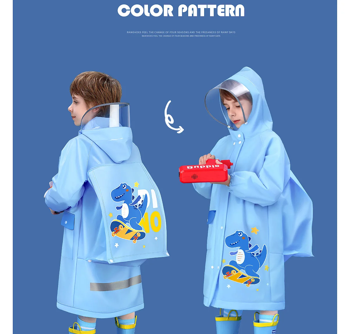 Whole Body Waterproof Kids Rain Poncho - EVA Children's Raincoat for Girls and Boys in Kindergarten with Schoolbag