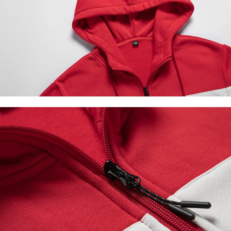 Spring Autumn Contrast Color Fashion Long Sleeve Hoodies Man High Street Casual Zipper Pockets Drawstring All-match Cardigan