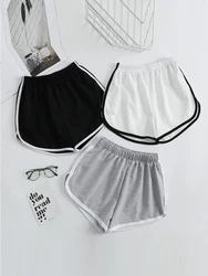 Striped Sports Shorts for Women, Simple Loose Shorts, Casual Slimming Short for Ladies, High Waisted, Monochrome, Summer Fashion
