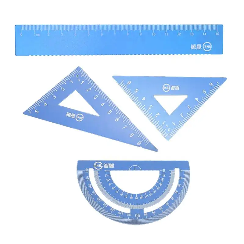 

Geometry Tool Set 4pcs Portable Math Learning Aids Aluminum Alloy Ruler Measuring Tool Drawing Ruler Reusable Measuring Ruler