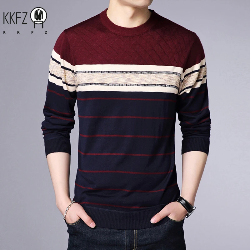 Men's New Fashionable Striped Knitted Shirt Long Sleeved Comfortable All Season Base Shirt Casual Top 3