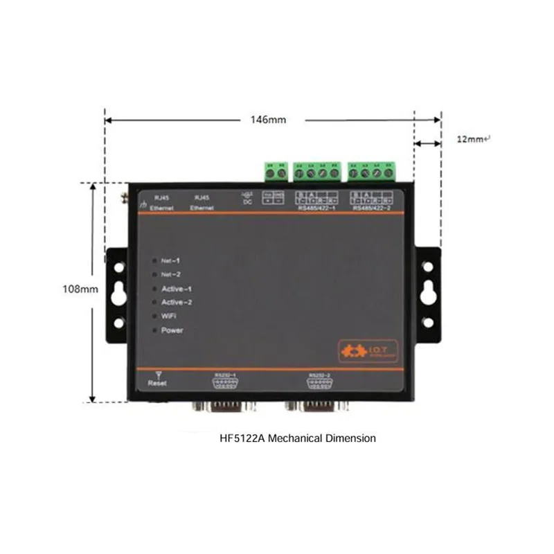 산업용 RS232/RS422/RS485-이더넷 HF5122A 무료 RTOS 직렬 2 포트 전송 변환기 직렬 서버