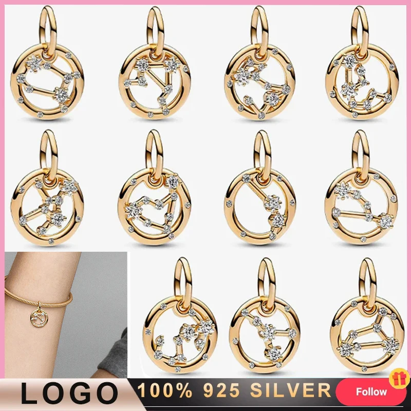 New Women's Original Logo Bracelet Necklace String Decoration% 925 Sterling Silver Twelve Constellations Pendant DIY Jewelry