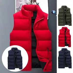 Slim Fit Vest Coat Water-resistant Puffer Vest Water-resistant Men's Puffer Vest with Stand Collar Zipper Placket for Outdoor