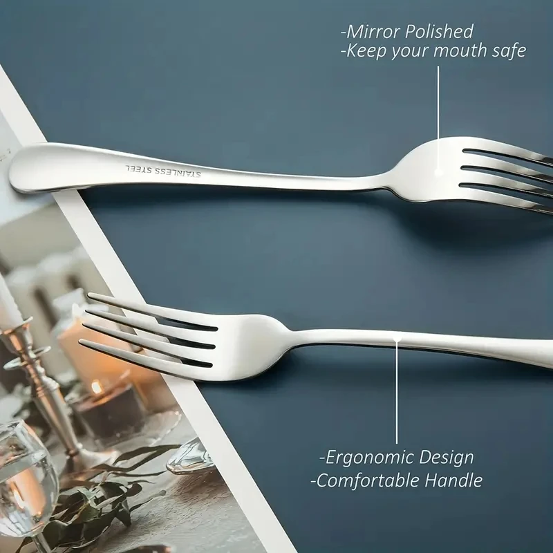 Stainless Steel Dinner Forks Tableware Set Salad Forks Dessert Fork luxury Dinner Fork For Home Kitchen Dishwasher(7.3in） 12Pcs telescopic forks
