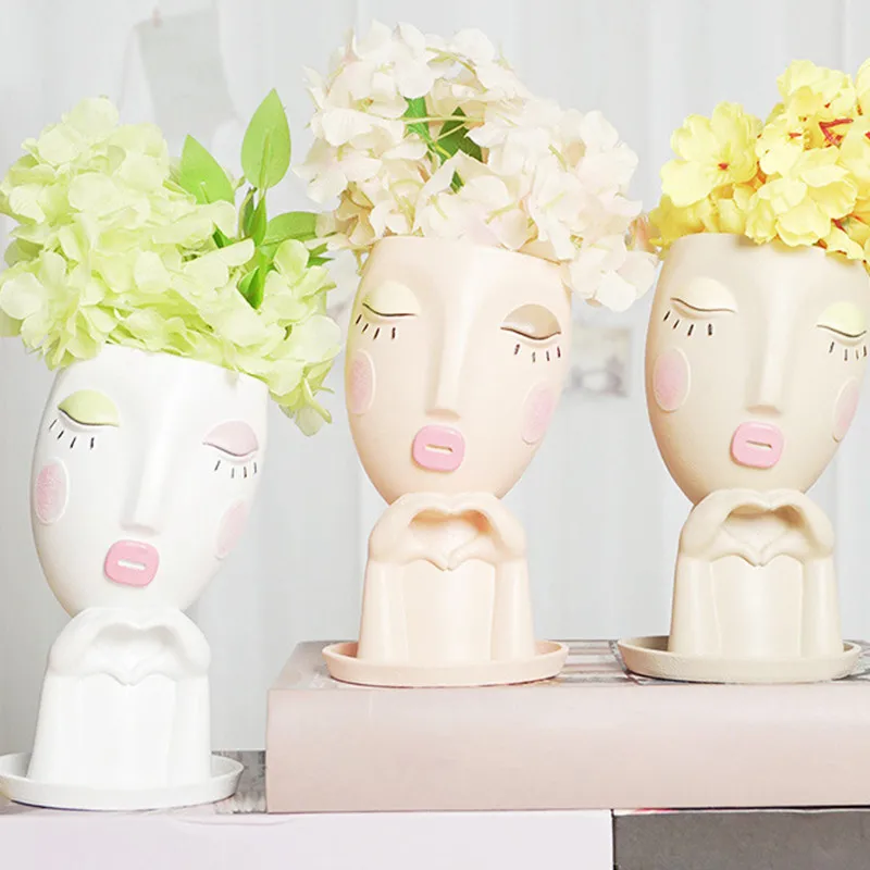 

Girl Face Flower Pot Cute Women Head Flowerpot Succulent Plant Doll Resin Human Vase Garden Planter Home Decoration Christmas