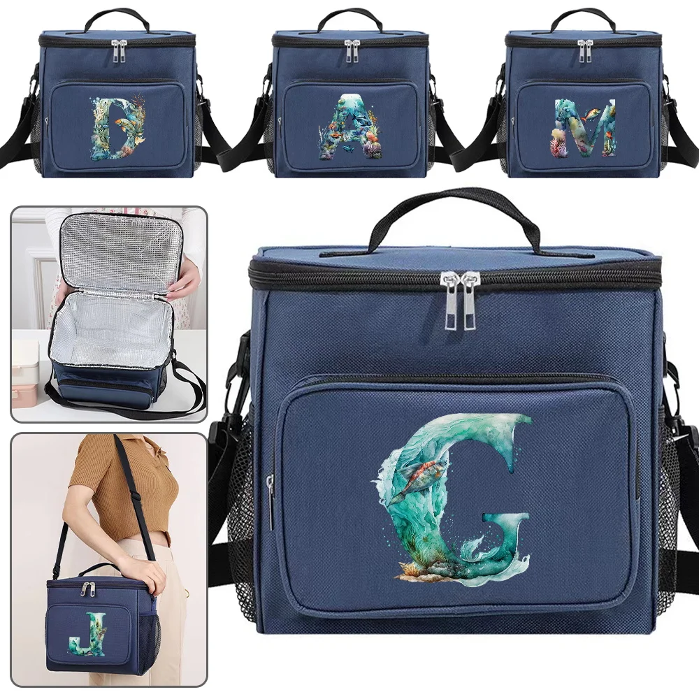 

Insulated Bags Shoulder Lunch Bag Portable Waterproof Cooler Box Thermal Organizer Handbag for Men and Women Fish Letter Pattern