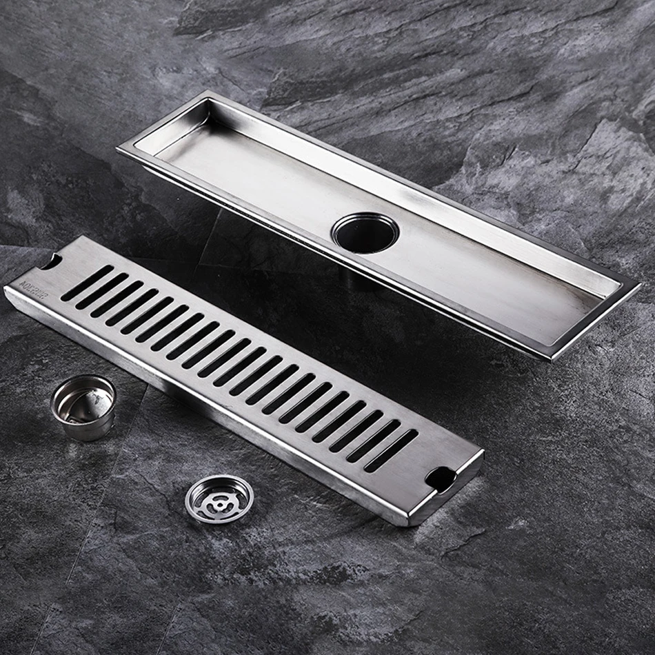 Bernkot Scarico lineare per doccia da 45,7 cm con griglia di scarico piastrellata, in acciaio inox spazzolato oro 304, rettangolare, per scolapiatti