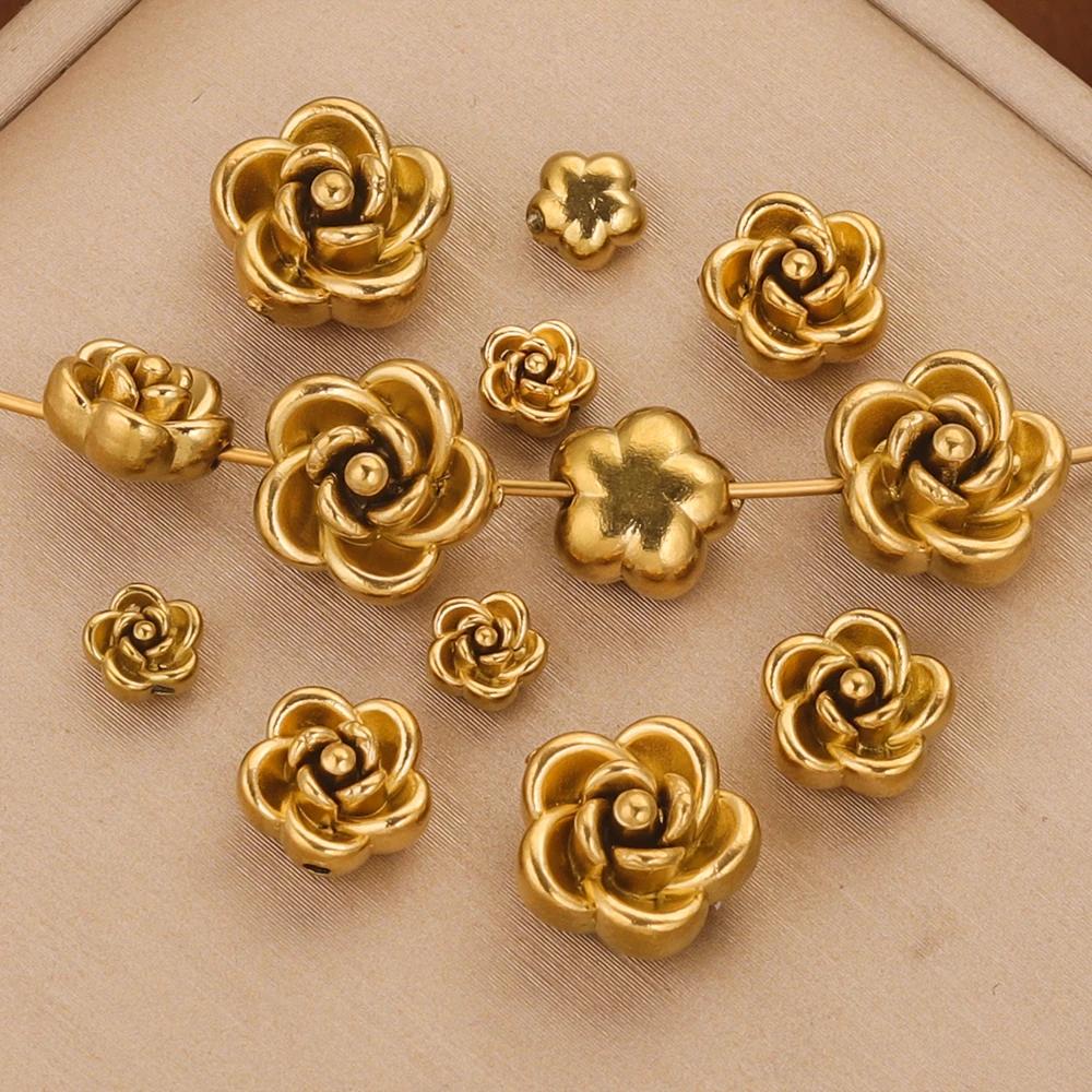 Set of 10 Gold-Plated Stainless Steel Rose Beads