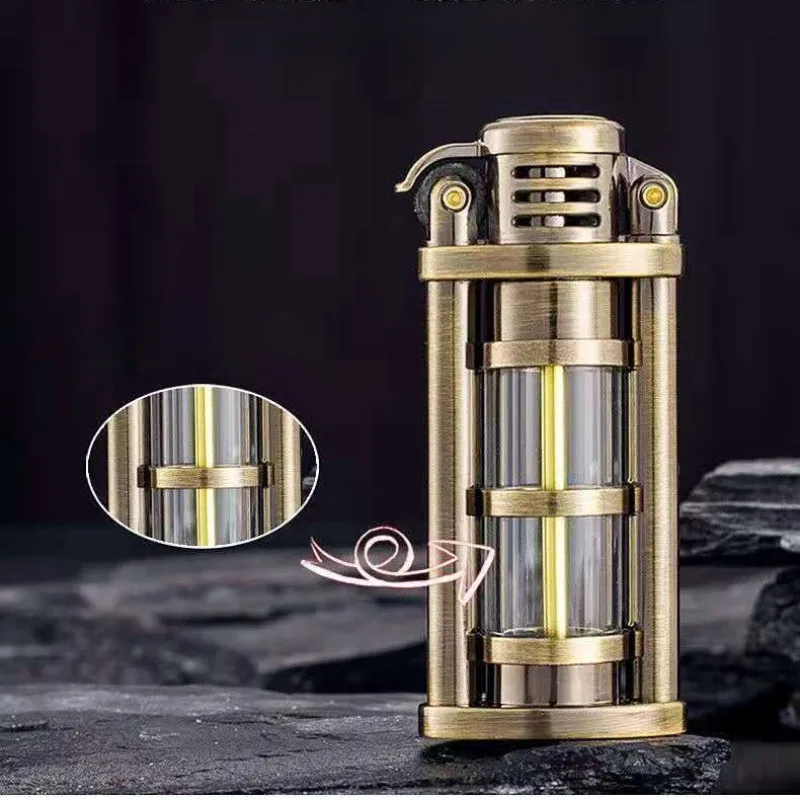 Retro Creativity Kerosene Lighter with Clear Tank, Grinding Wheel Metal Lighters for Smoking, Men Father Birthday Gifts Gadgets