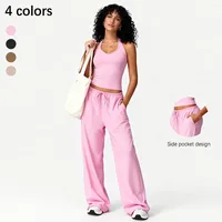 Ensembles de gymnastique pour femmes, gilet à col en V, pantalons amples, costumes d'entraînement, pantalons de Yoga athlétiques, entraînement décontracté, survêtements 2 pièces 1