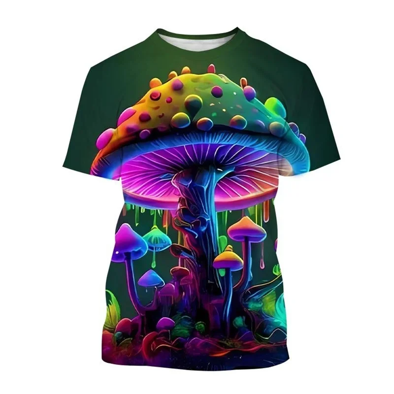 

2024 Summer Mushroom 3D Print T-Shirt For Men Short Sleeve Loose Casual Harajuku Oversized Breathable Streetwear Tops Women Tee