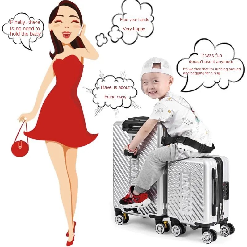 Children's Luggage 20 Inch Mount Boys and Girls Baby Zipper Combination Lock Pull Rod Case Travel Case Removable Suitcases