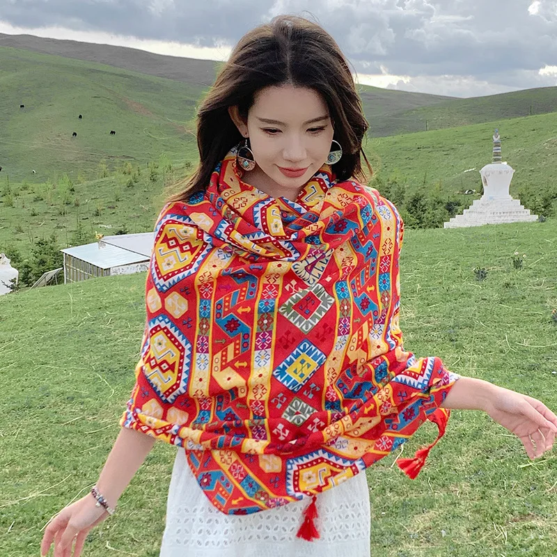 Urlaub Sonnencreme Ethnische Print Schal Für Frauen Lange Wraps Tücher OverSize Brasilianische Badeanzug Bade Abdeckung-ups Handtuch Strand tragen – Detail 21