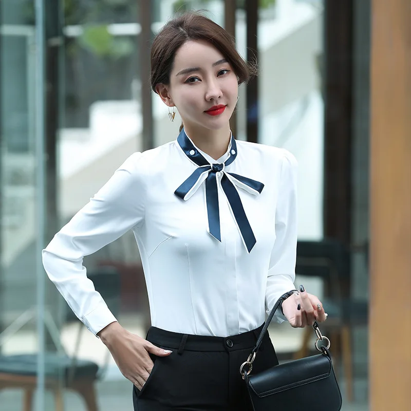 

New Blouses & Shirts Summer Long Sleeve Chiffon Elegant Blouse Office Outfit Women Korean Style Clothes White Fashion Blusas