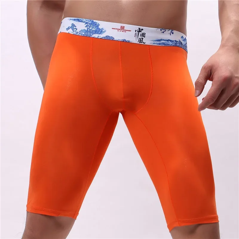 Long BoxerShorts Men Underwear Fashion Solid Underpants Sleep Bottoms  Boxer Knee Length Shorts Sexy Low Waist Shapewear
