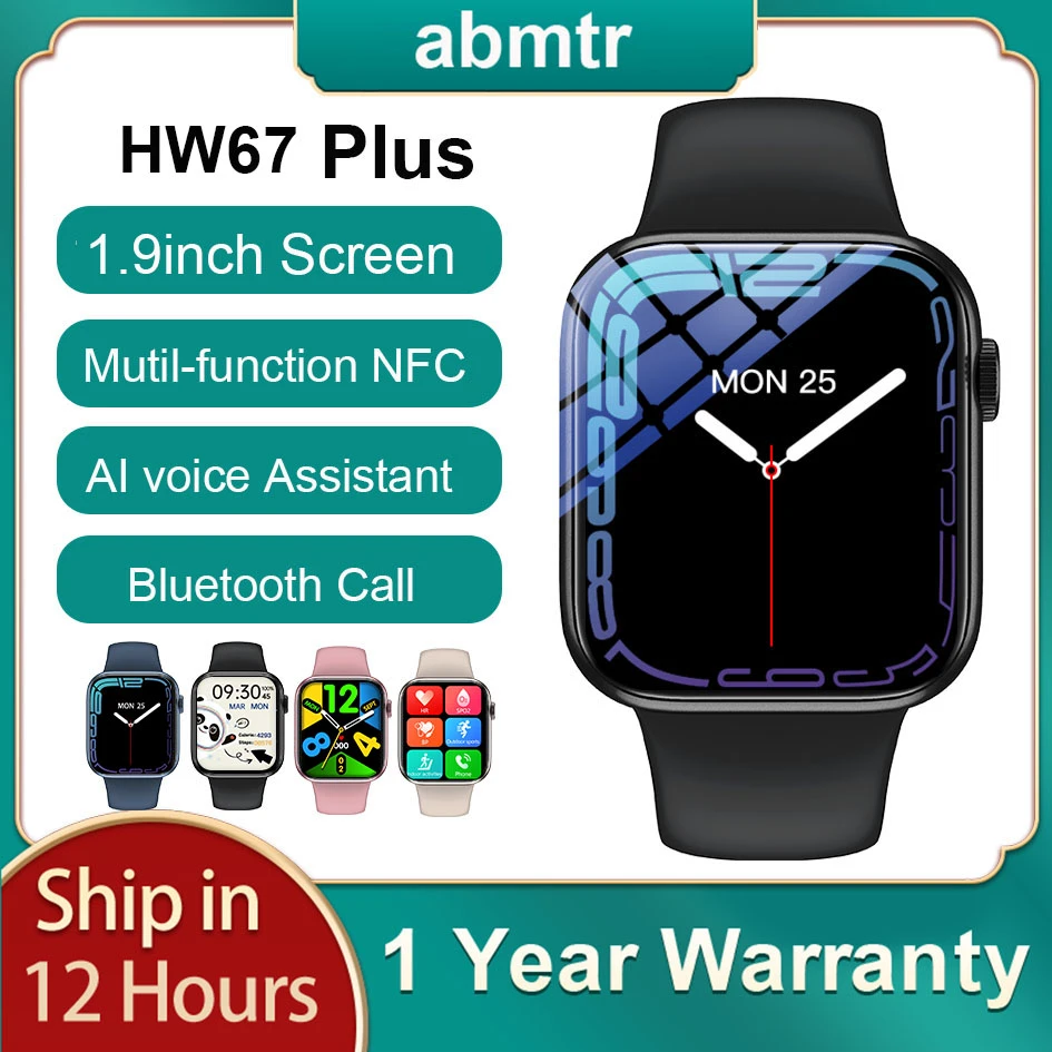 2022 New 1.9 inch SmartWatch Men Abmtr HW67 Plus NFC Voice Assistant bluetooth call Women Smart Watch PK Dt100 W37 IWO HW22 W27