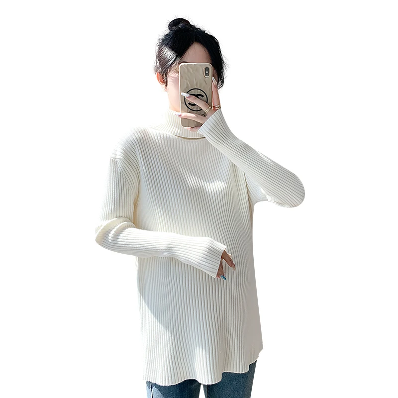 High Neck Womens Maternity Coats Sweaters Solid Thick Warm Materity Tops for Pregnant Women Pregnancy Tops