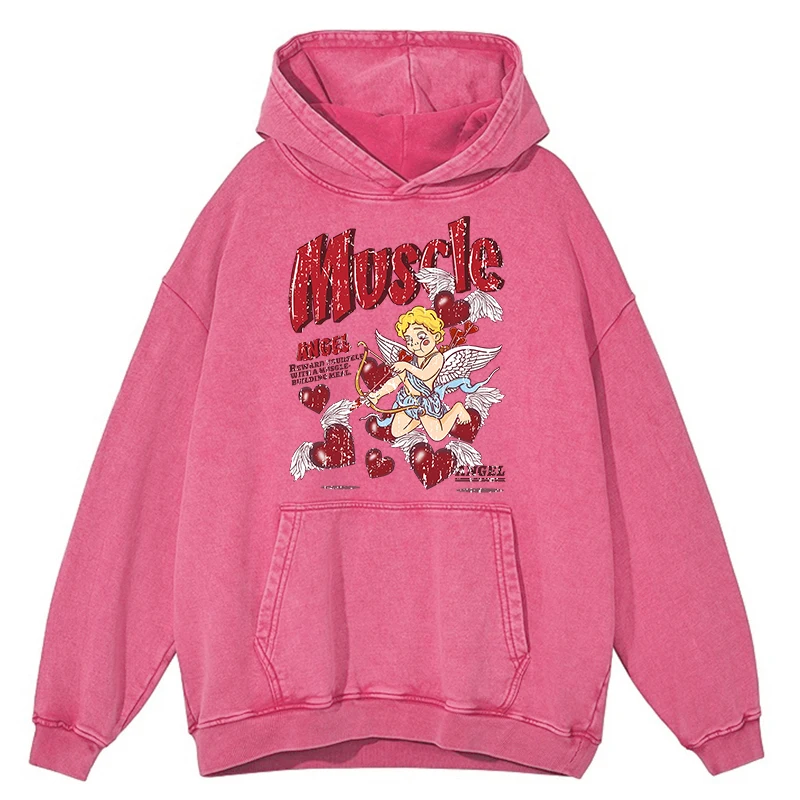 thumbnail image 1 of Sudadera holgada con capucha para hombre, estilo retro, desgastada, con diseño de ángeles que disparan flechas al amor, estilo hip hop, otoño, 100 % algodón, 1 of 4