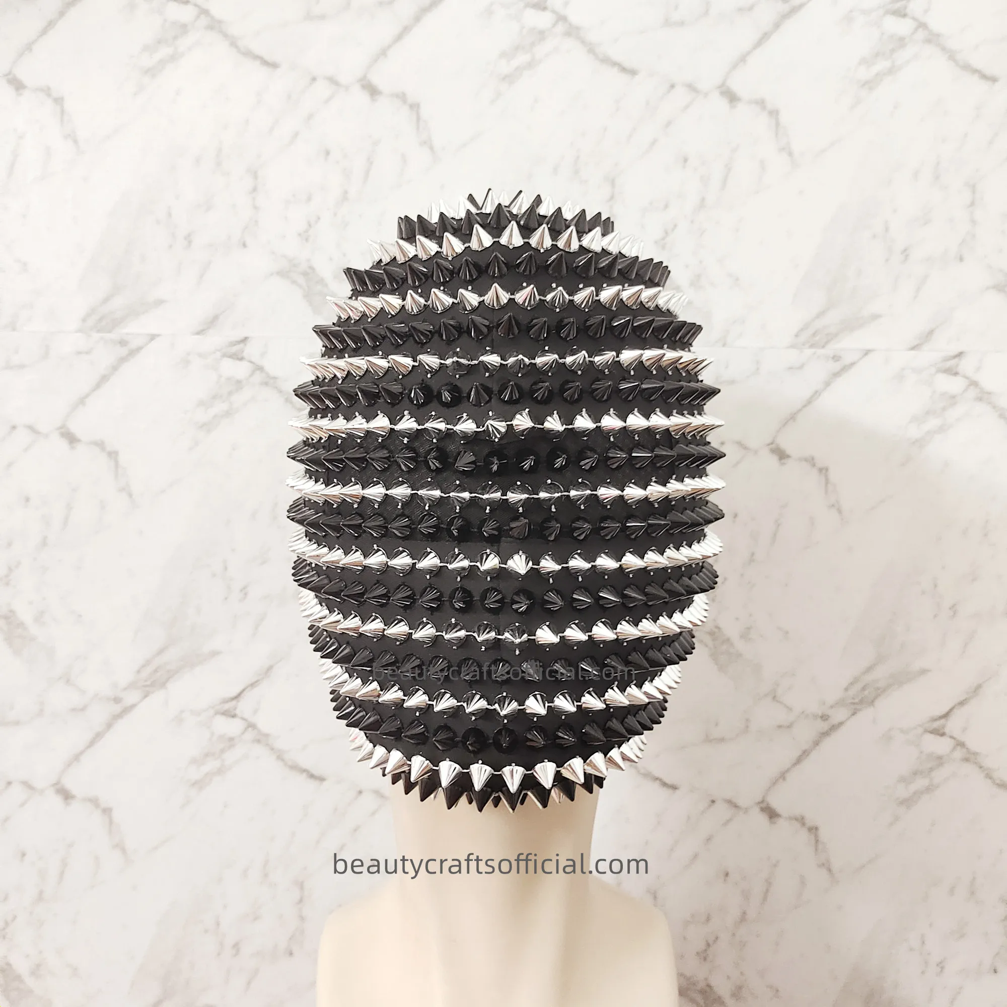 

Double Color Halloween Full Coverage Haute Couture Mask Handmade Covered in Black and White Spikes