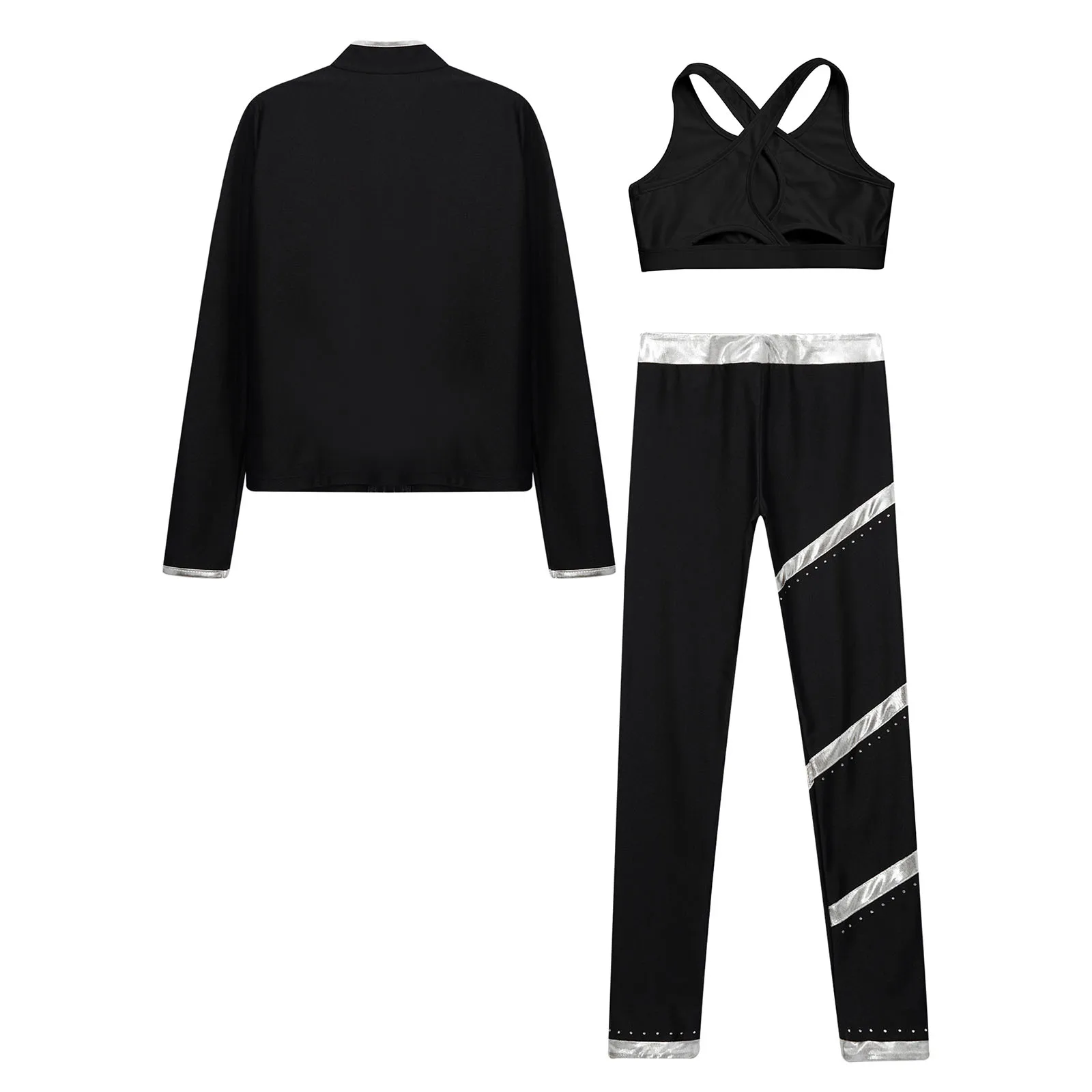 Kinder Mädchen Skating Gymnastik Trainingsanzüge Langarm Reißverschluss Oberbekleidung mit Crop Top Sport Legging Hosen Fitness Yoga Sportbekleidung – Detail 18