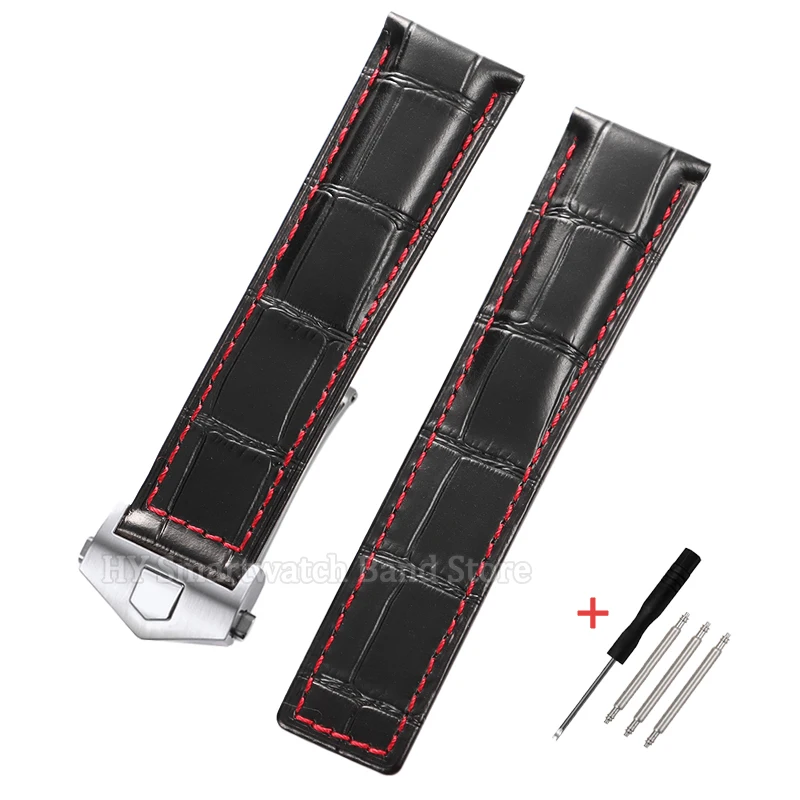 Cowhide Leather Waterproof Watch Strap with Metal Folding Buckle